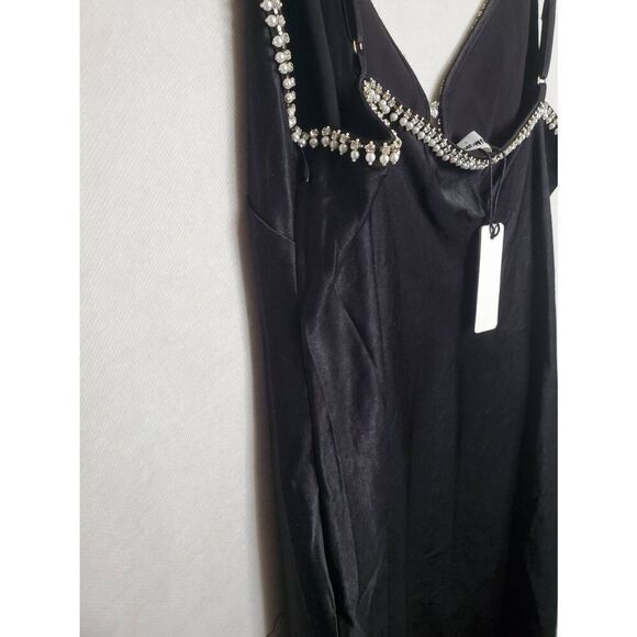 Rumored Diamond Rhinestone Satin Keyhole Slip Maxi Dress Black Cocktail Evening - Picture 7 of 10